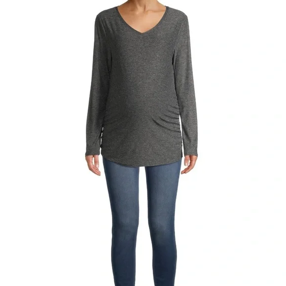 Maternity V-Neck T-shirt with Long Sleeves - Picture 2 of 6